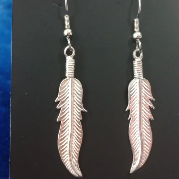 Sterling Silver Feather Dangle Earrings - Picture 12 of 12
